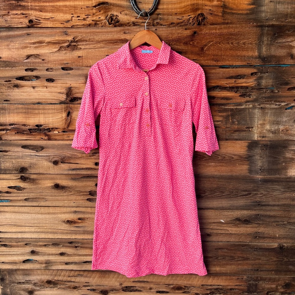 J.MCLAUGHLIN | Pink Geo-Print Polo Shirt Dress S